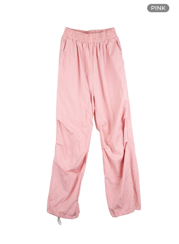 banded-nylon-wide-fit-pants-cl404 / Pink