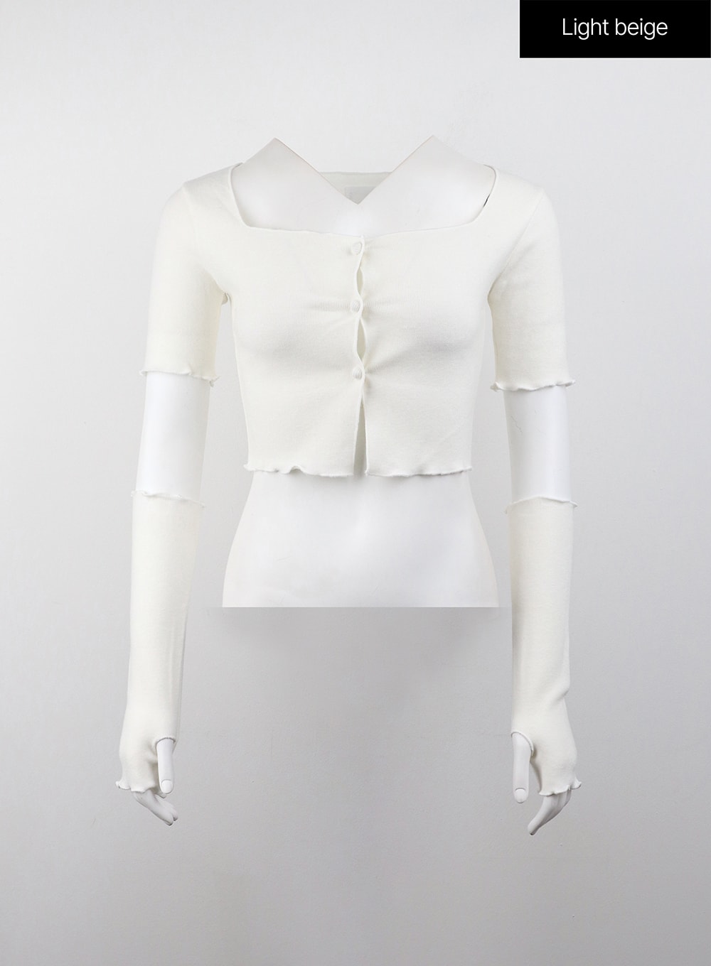 square-neck-crop-tee-with-hand-warmer-skirt-set-cj408 / Light beige