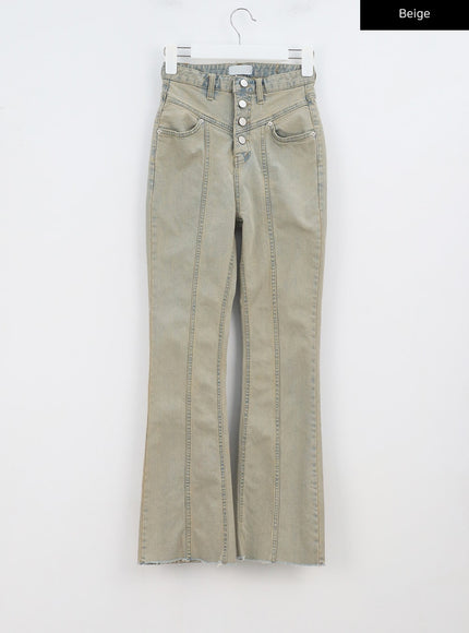 Beige gewaschene Bootcut-Jeans BA320