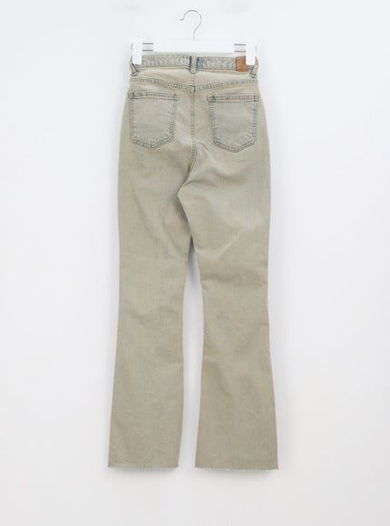 Beige gewaschene Bootcut-Jeans BA320