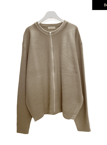 loose-fit-knit-with-two-way-zip / Beige