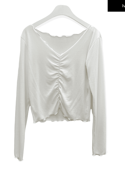 Kurz geschnittenes Langarm-Top mit Raffung vorne C2701