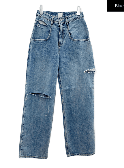 Torn Wide Leg Jeans C1002
