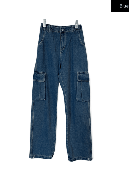 Wide Leg Denim Cargo Pants