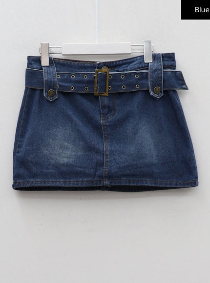 Ensemble jupe-short et ceinture en jean délavé taille basse CM02