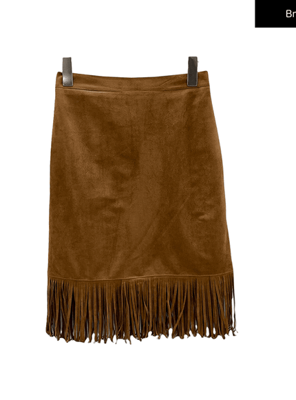 Tassel Hem Knee Length Skirt