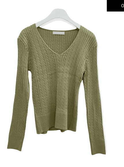 V Neck Cable Knit Top C2701