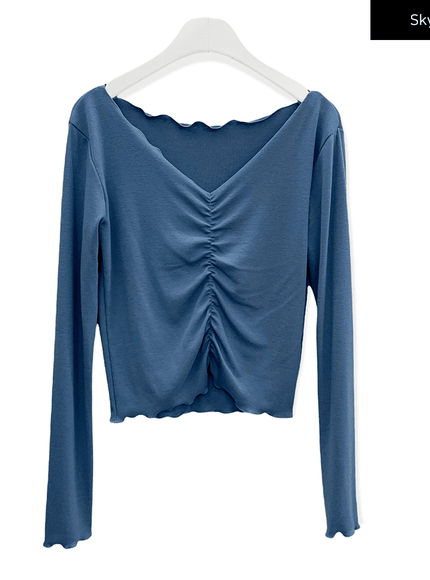 Kurz geschnittenes Langarm-Top mit Raffung vorne C2701