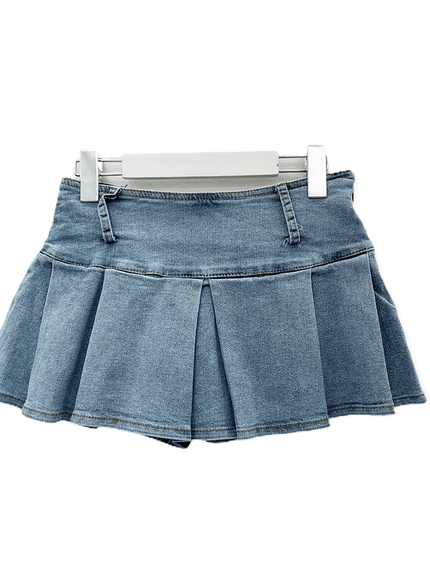 Low Rise Pleated Denim Mini Skirt C0302