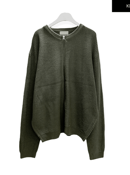 loose-fit-knit-with-two-way-zip / Khaki