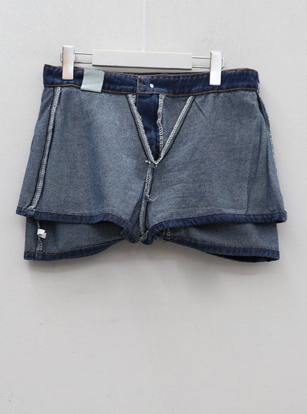 Ensemble jupe-short et ceinture en jean délavé taille basse CM02