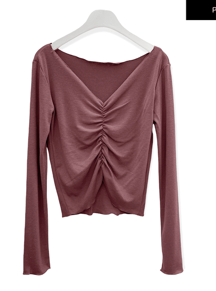 Kurz geschnittenes Langarm-Top mit Raffung vorne C2701