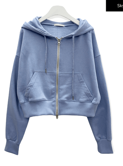 Two Way Cropped Hoodie Zip Up C2601