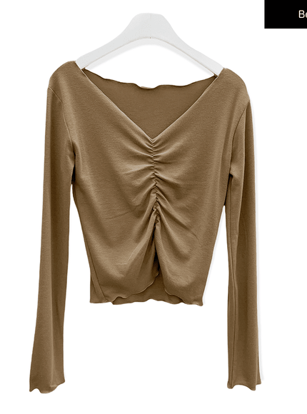 Kurz geschnittenes Langarm-Top mit Raffung vorne C2701