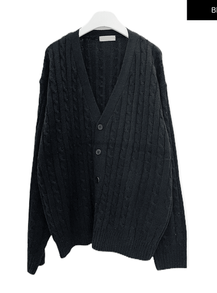 Cable Knit Relaxed Fit Cardigan C7102