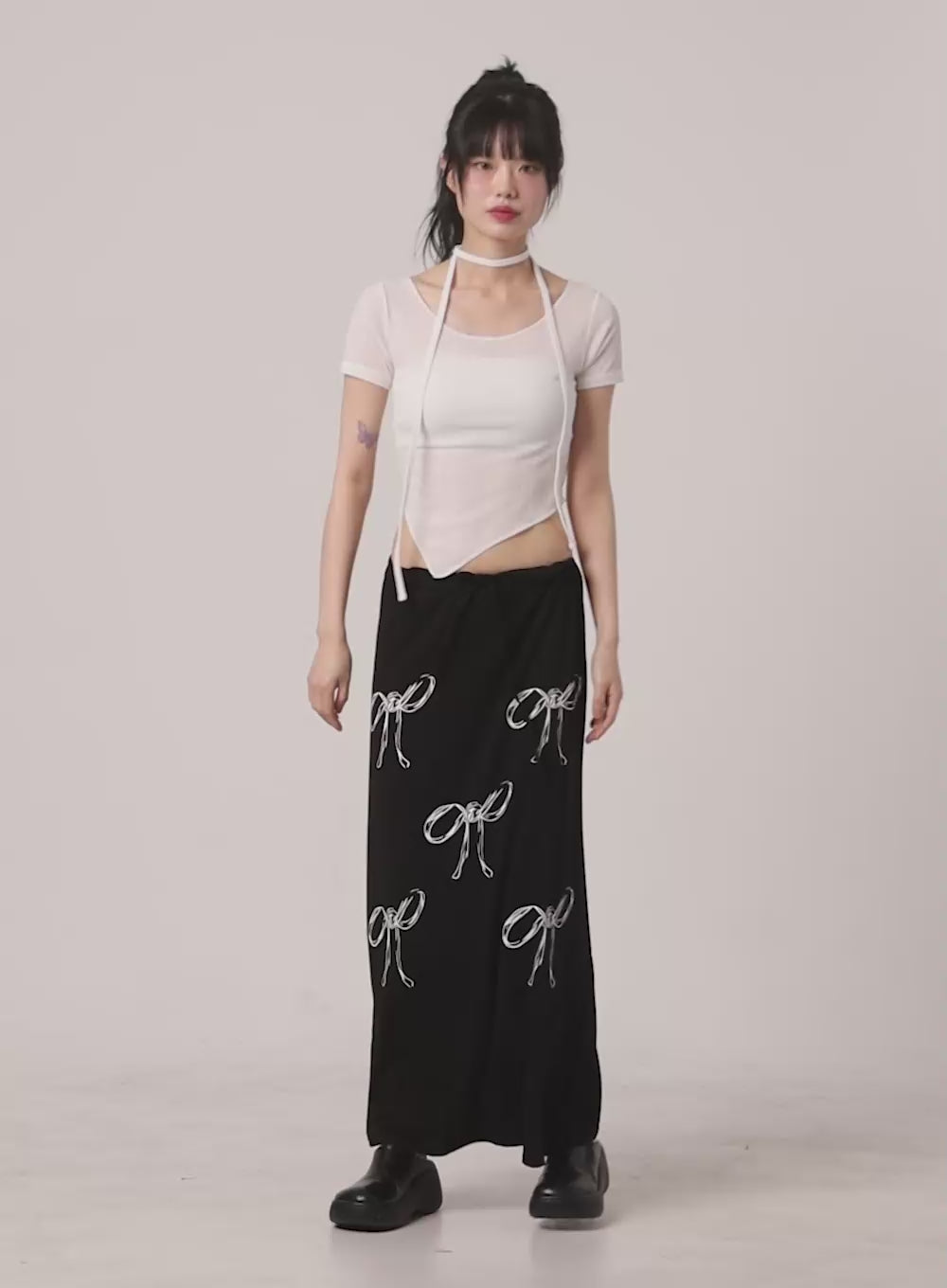 Cotton Graphic Ribbon Maxi Skirt CU410