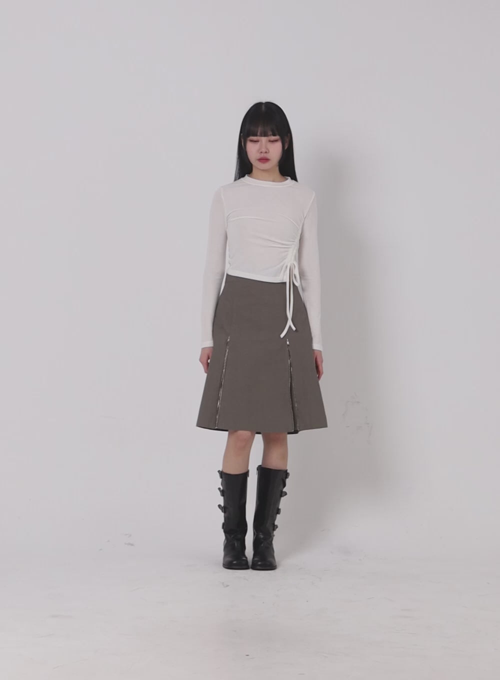 Drawstring Long Sleeve Round Neck Tee CJ419