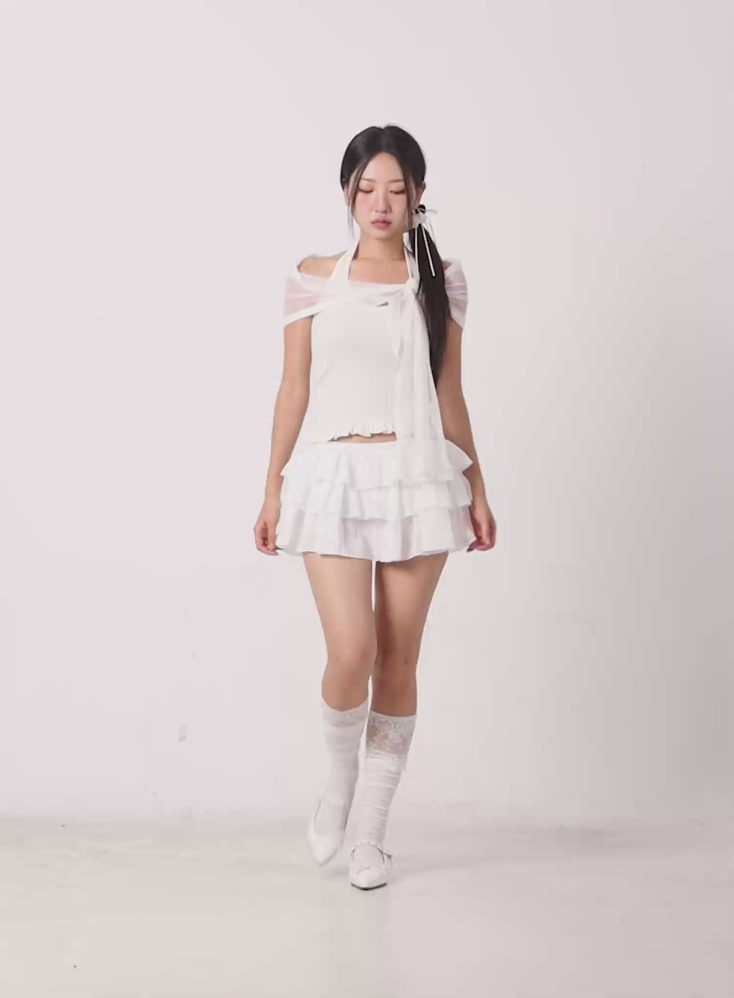 Floral Embroidered Ruffle Mini Skirt CL509