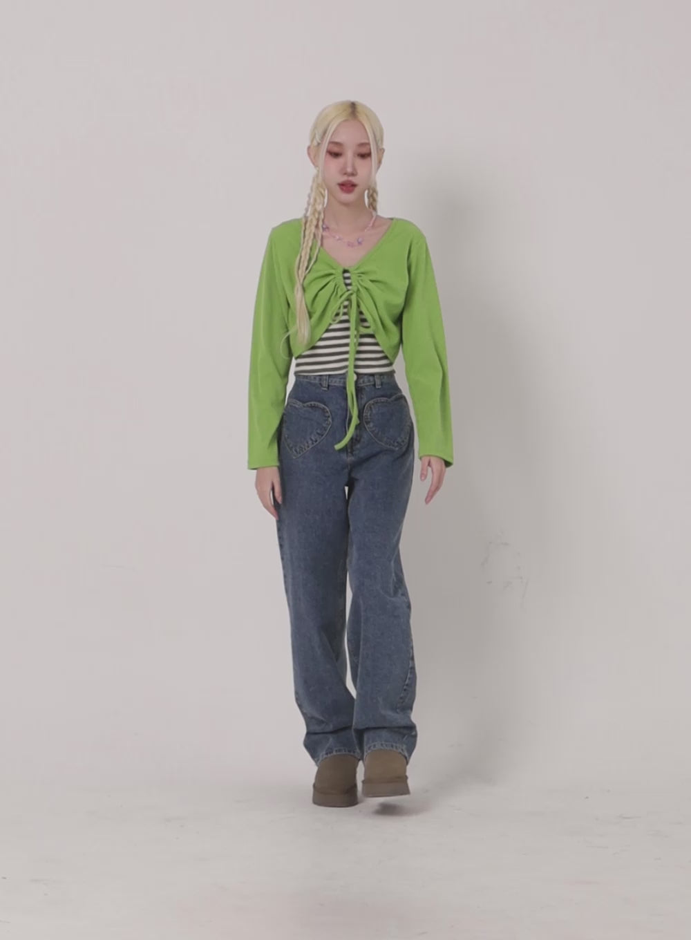 Heart Pocket Baggy Jeans IF408