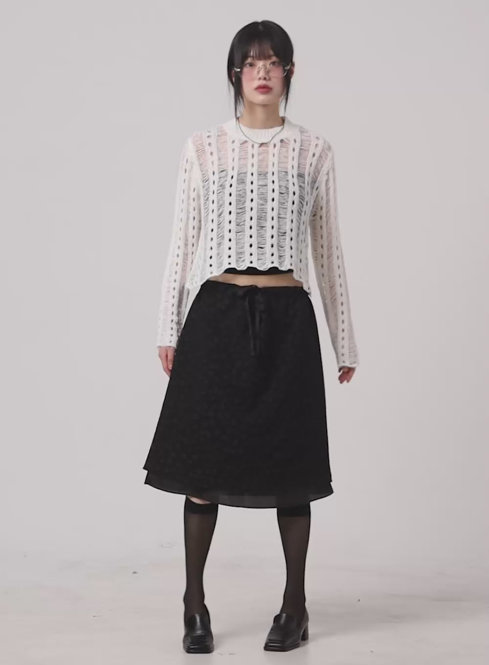 Floral Mesh Midi Skirt CA412