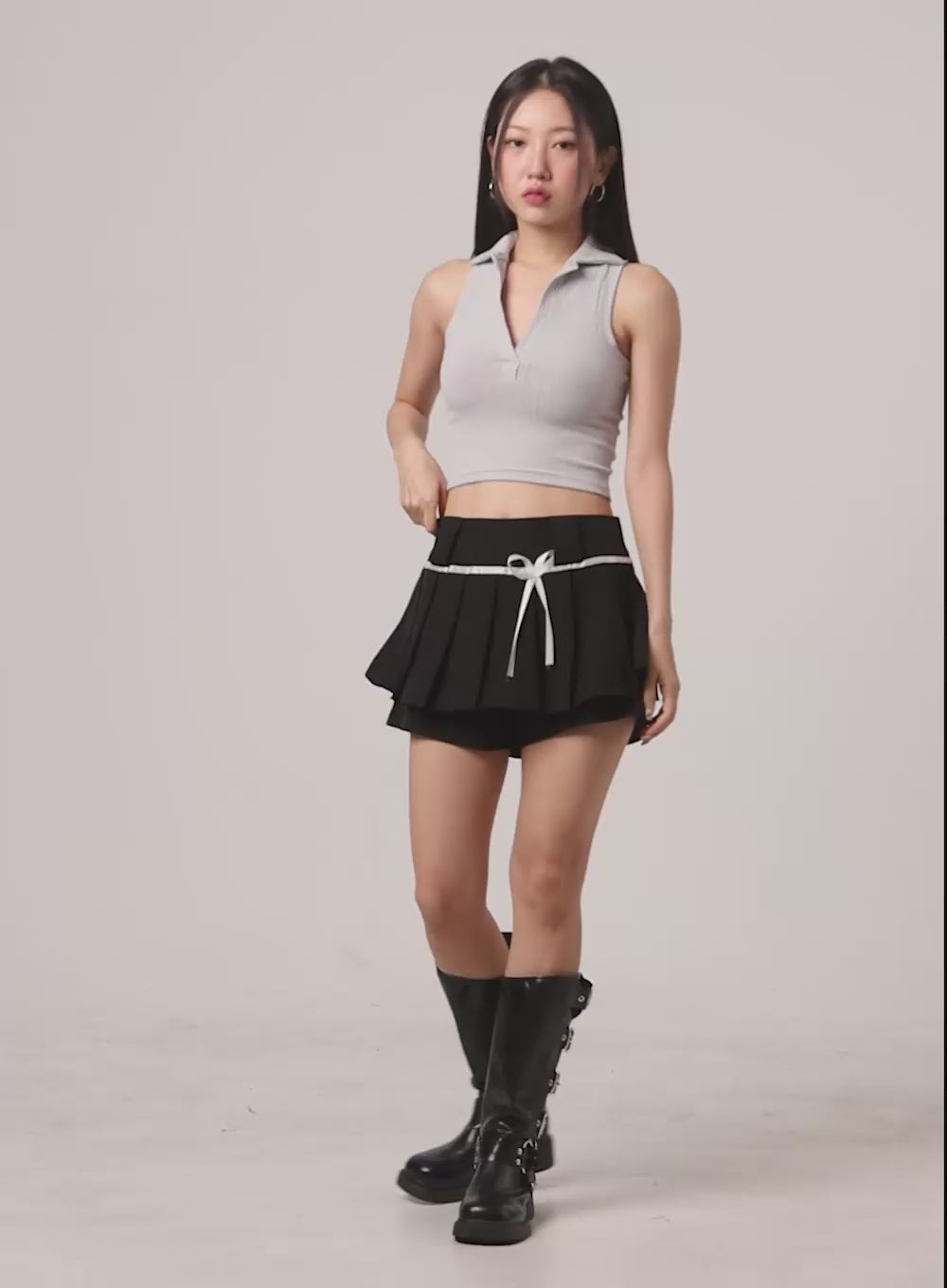 Ribbon Pleated Mini Skort OU404