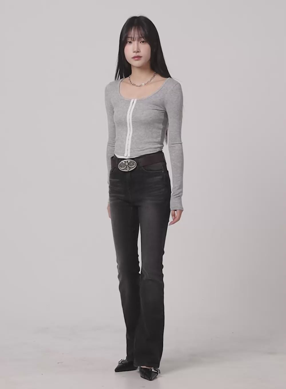 U Neck Hook Crop Top CA403