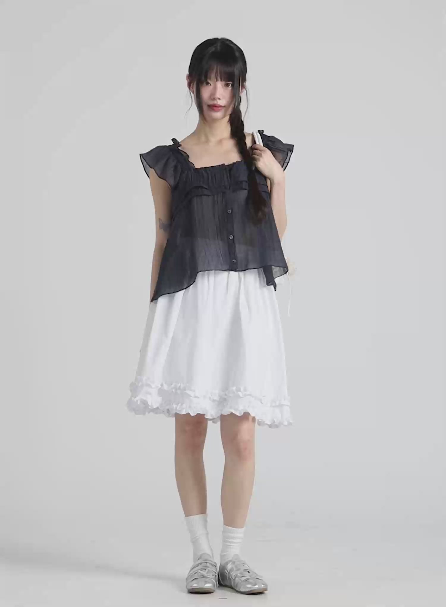 Sheer Ruffle Sleeve Blouse CA528