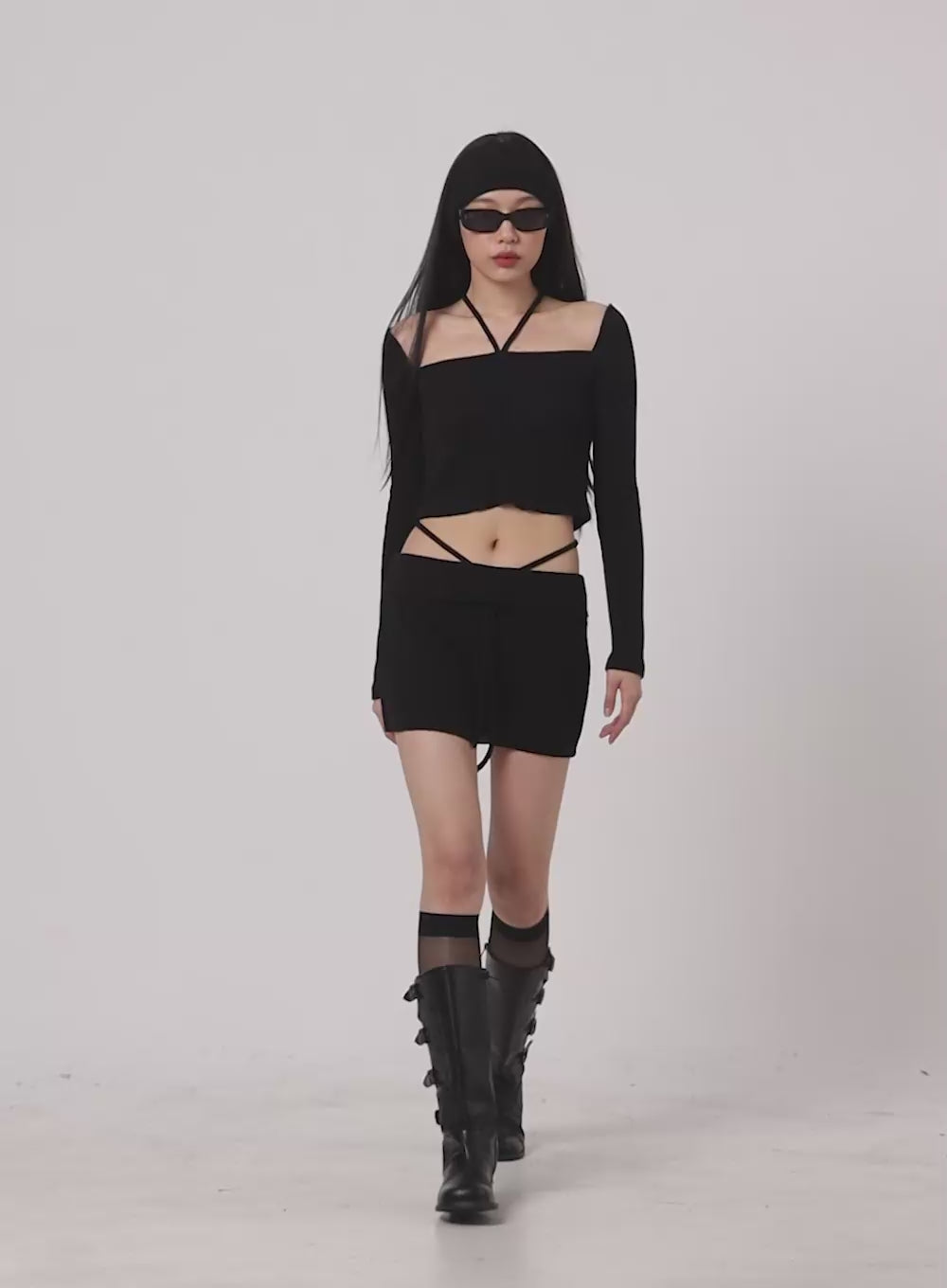 Halter Crop Long Sleeve Top IA417