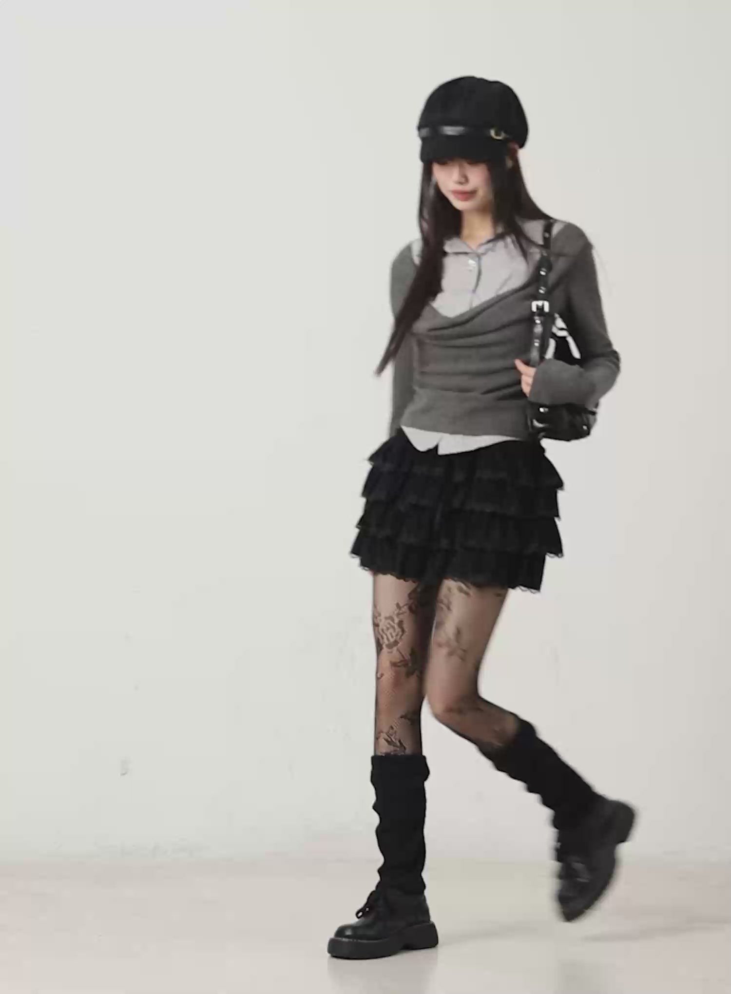 Lace-Up Ruffle Tiered Mini Skirt CN520