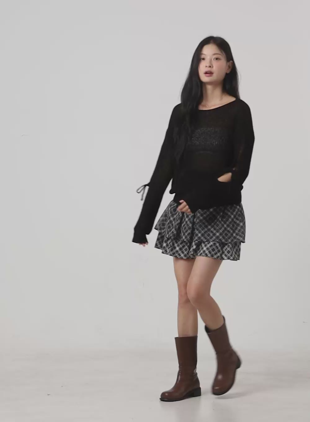 Tiered Check Mini Skirt OS423