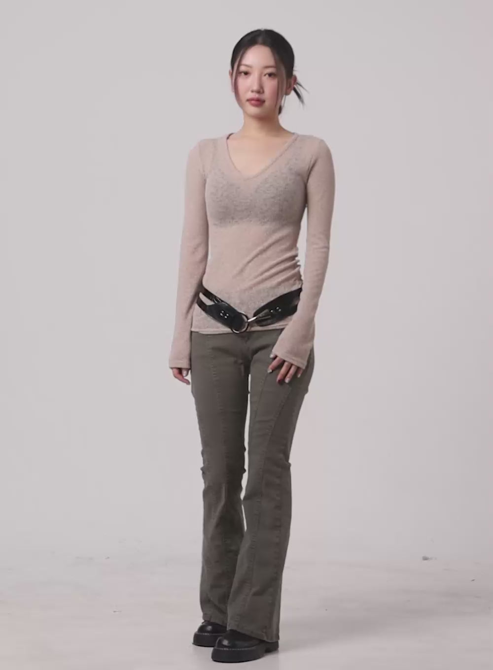 Stitched Bootcut Cotton Pants CA416