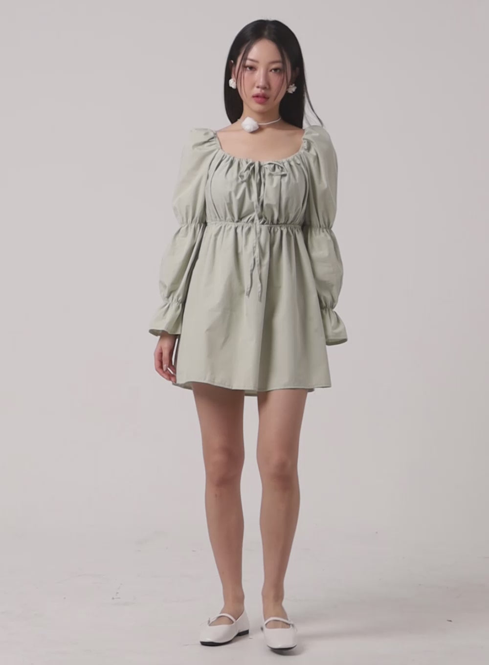 Puff Sleeve A-Line Mini Dress IM404