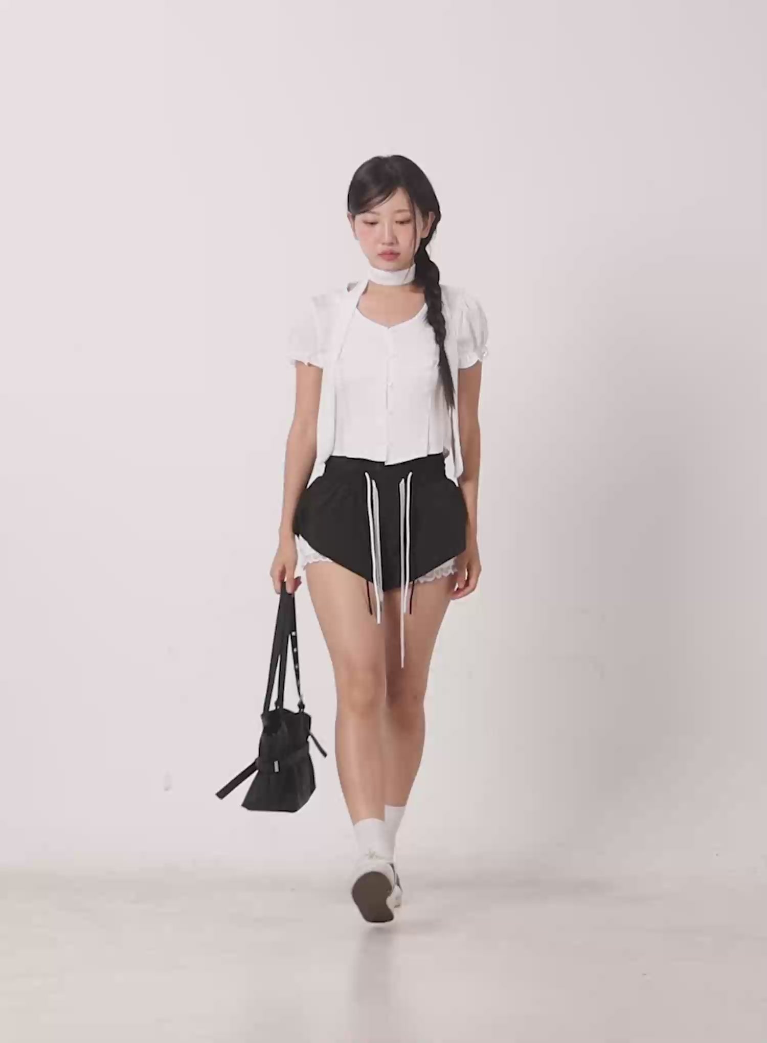 Puff Sleeve Crop Top & Scarf CU527