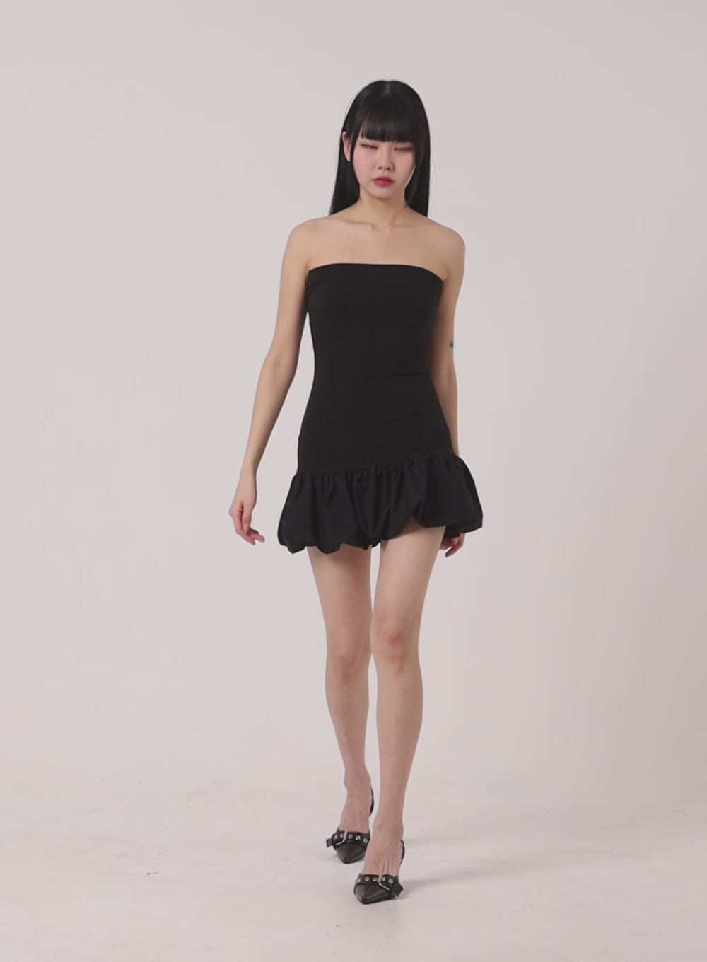 Solid Strapless Ruffled Hem Mini Dress IM406