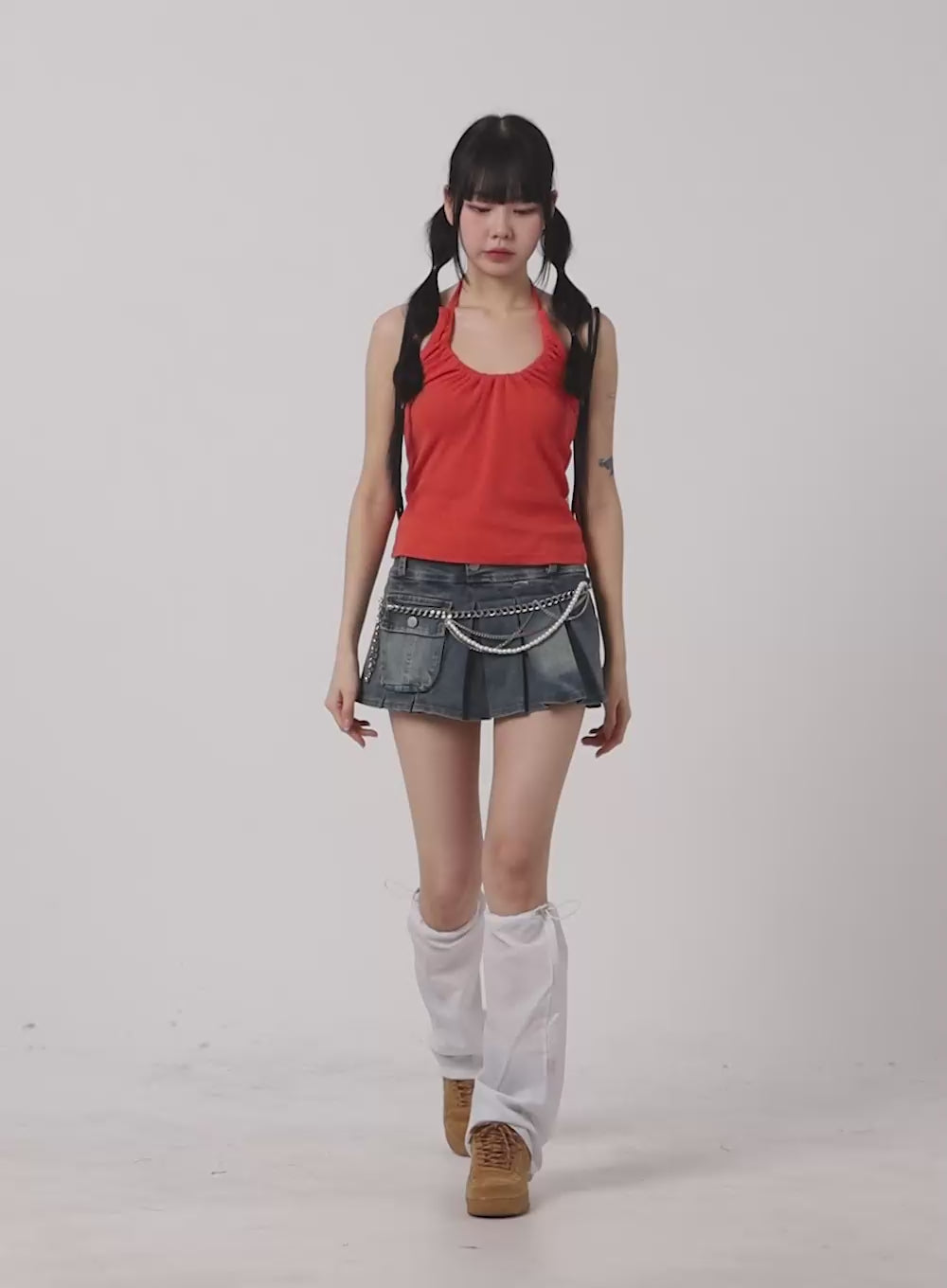 Rib Shirred Halter Top OM426