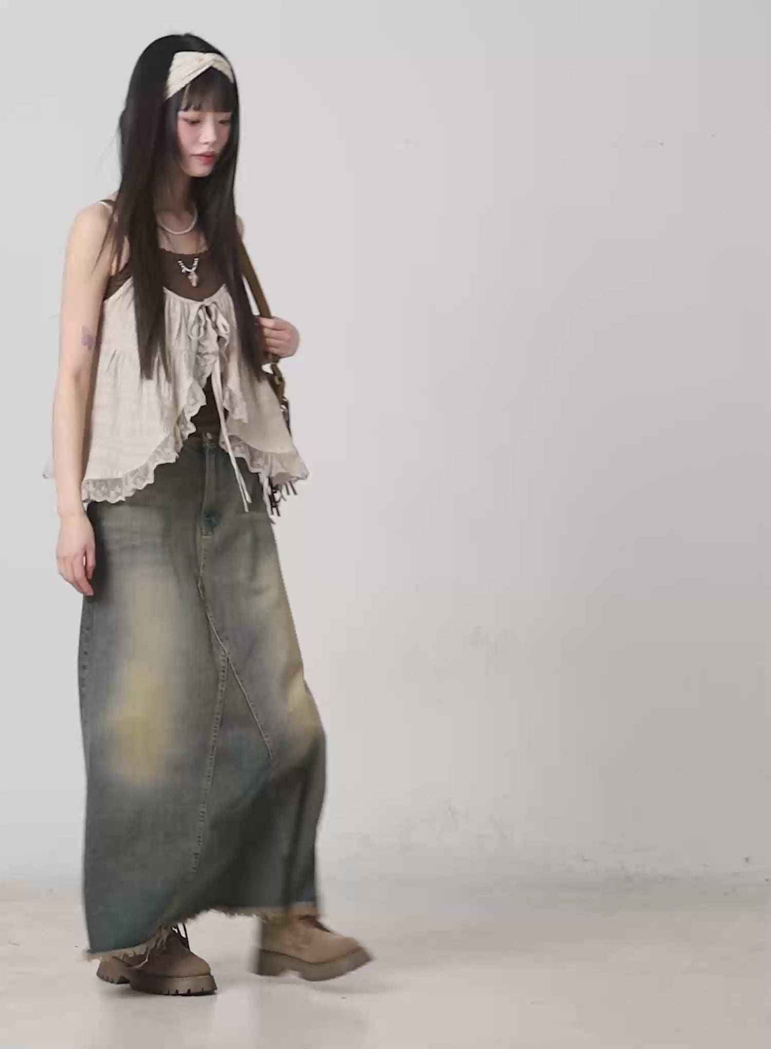 Distressed Maxi Denim Skirt CM525