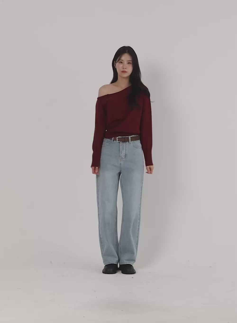 Solid Asymmetrical Neck Long Sleeve Knit Top OD320