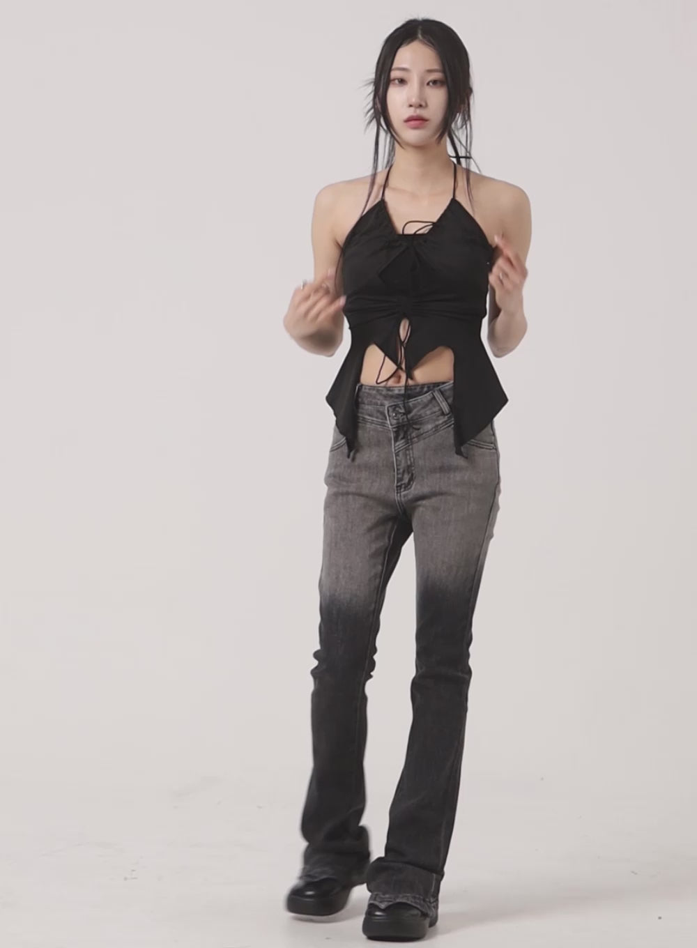 Two-Tone Washed Bootcut Jeans CF428