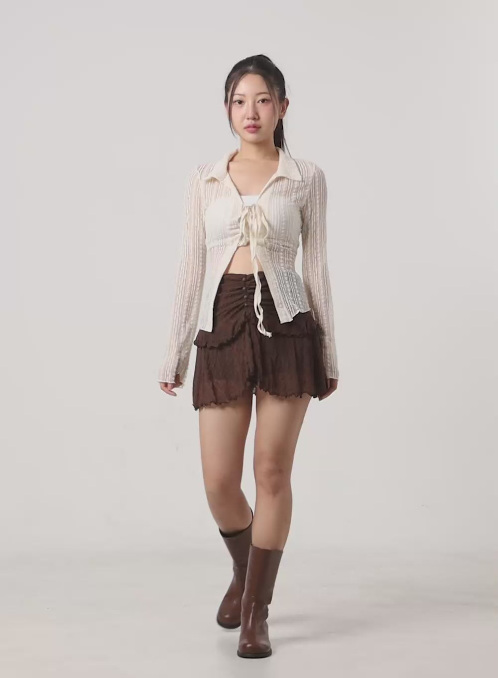 Sheer Strap Corset-Style Crop Cardigan CS424