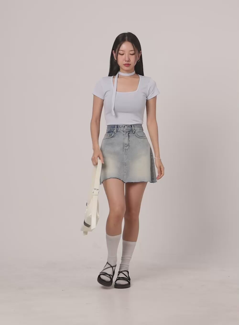 Washed Mini Denim Skirt OU407
