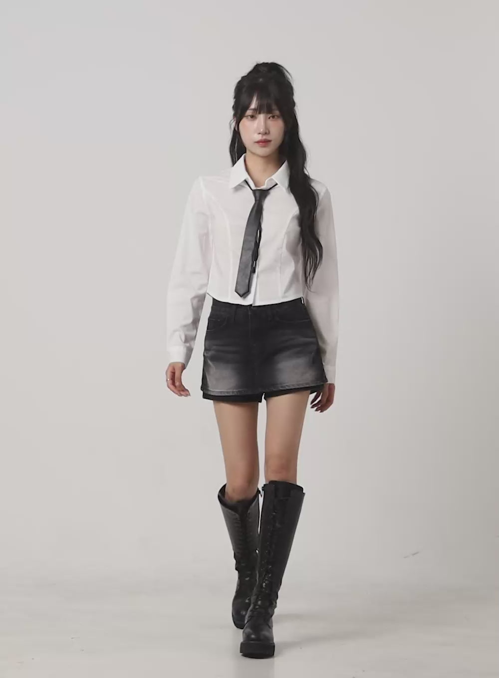 Layered Washed Denim Mini Skorts CG421