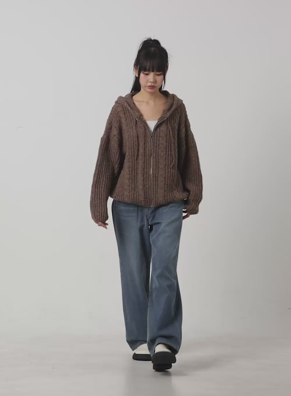 Oversized Cable Knit Hooded Sweater OS410