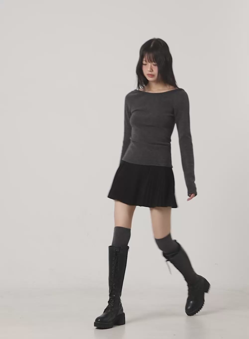 Side Zip-up Pleated Mini Skirt CS420