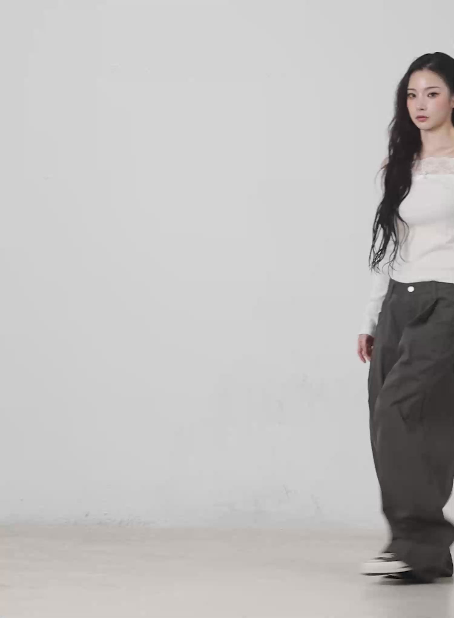 Lace Off-Shoulder Pointelle Long Sleeve Top CM518