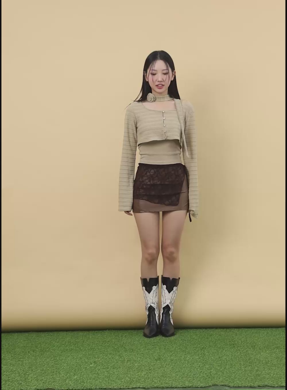 Embroidered Layered Faux Mini Skirt IN301