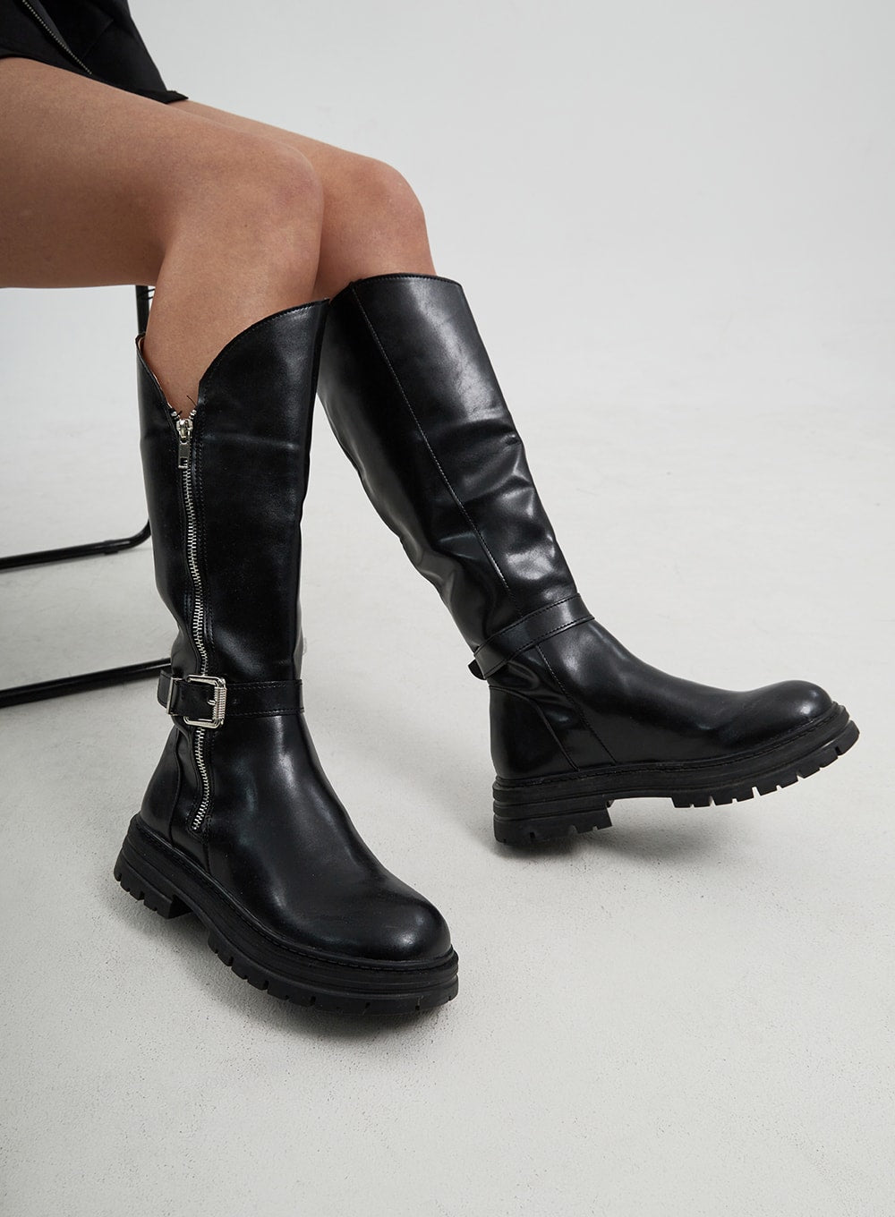 Zip up best sale knee high boots