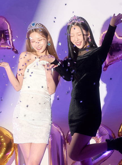 Velvet Off-Shoulder Mesh Neck Mini Dress BD23