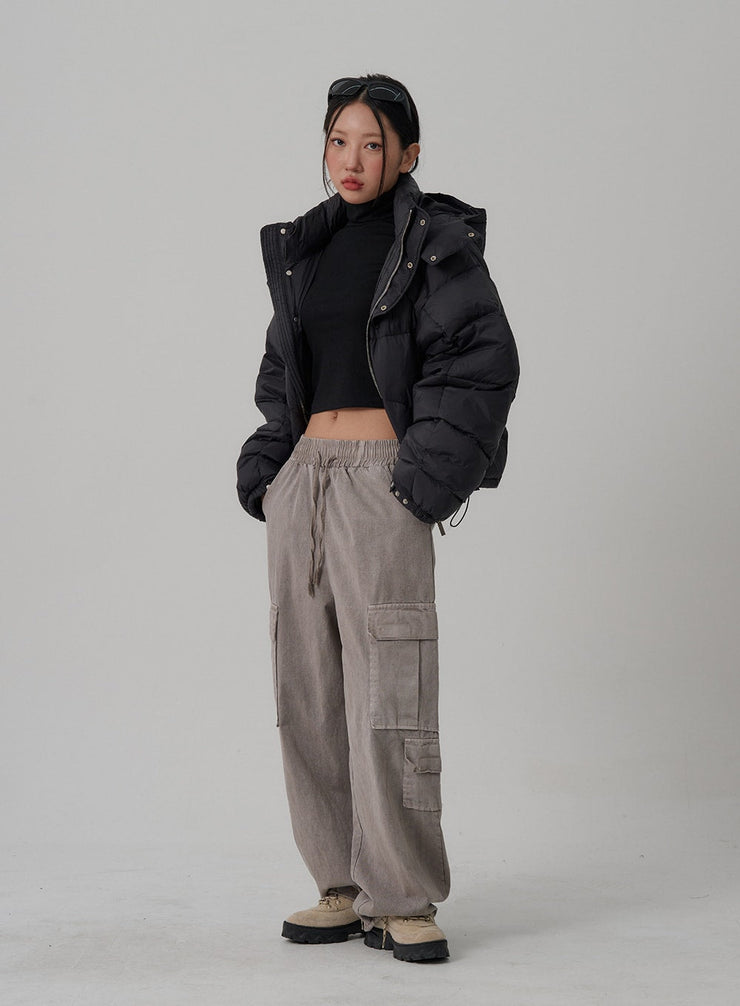 Elastic Waist Vintage Cargo Wide Pants CN03