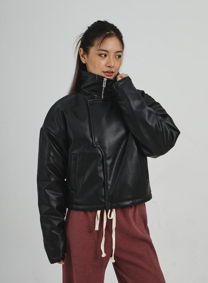 Faux Leather Puffer Jacket CN28