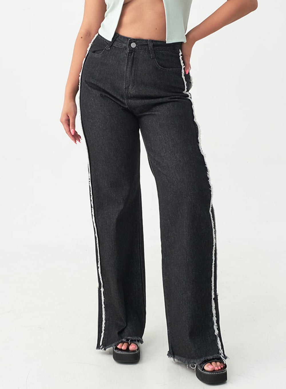 Side Tassle Zip-Up Slit Jeans IU20